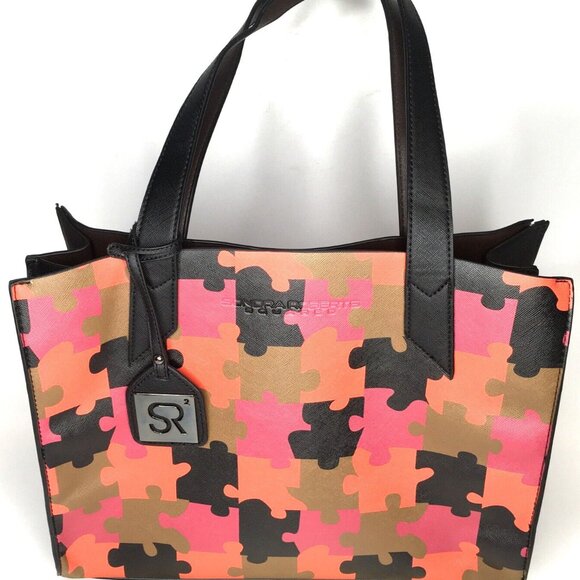 Sondra Roberts Squared Large Colorful Faux Leather Shoulder Bag Tote - Picture 15 of 16